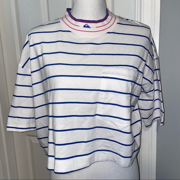 NWOT Quicksilver Stripe Crop Tee - Picture 2 of 11